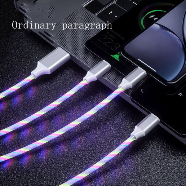 3 In 1 Micro USB Type C Cable LED Flowing Light Type C Chager Cable Mobile Phone Charging Wire - Image 3